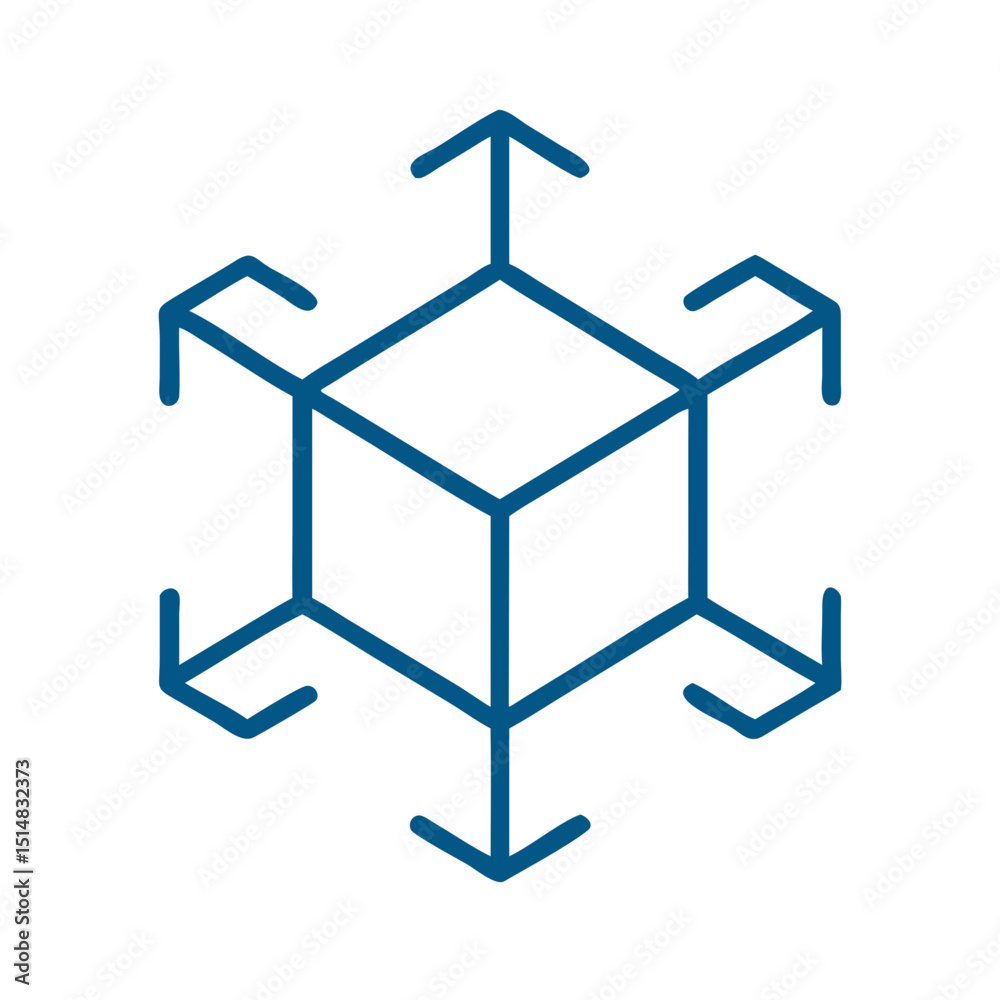 Poster 3d cube icon with arrows representing movement and orientation