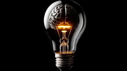 Conceptual art of a light bulb inside a brain symbolizing thought and innovation, abstract composition