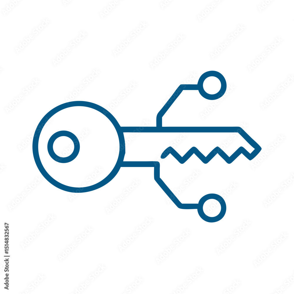 Poster digital key icon with circuit design for cybersecurity concepts