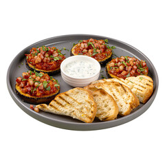 Eggplant appetizer with tomatoes and toast