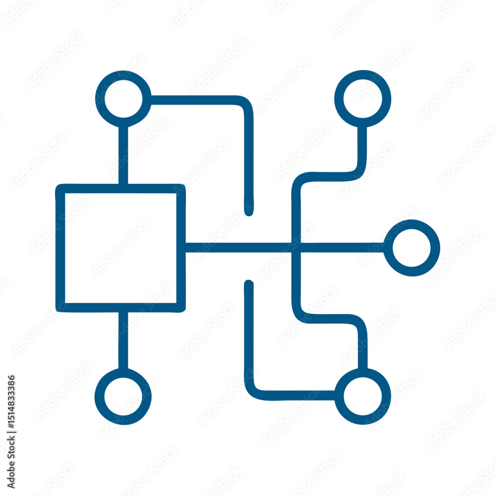 Poster logic circuit diagram featuring lines and nodes in blue color