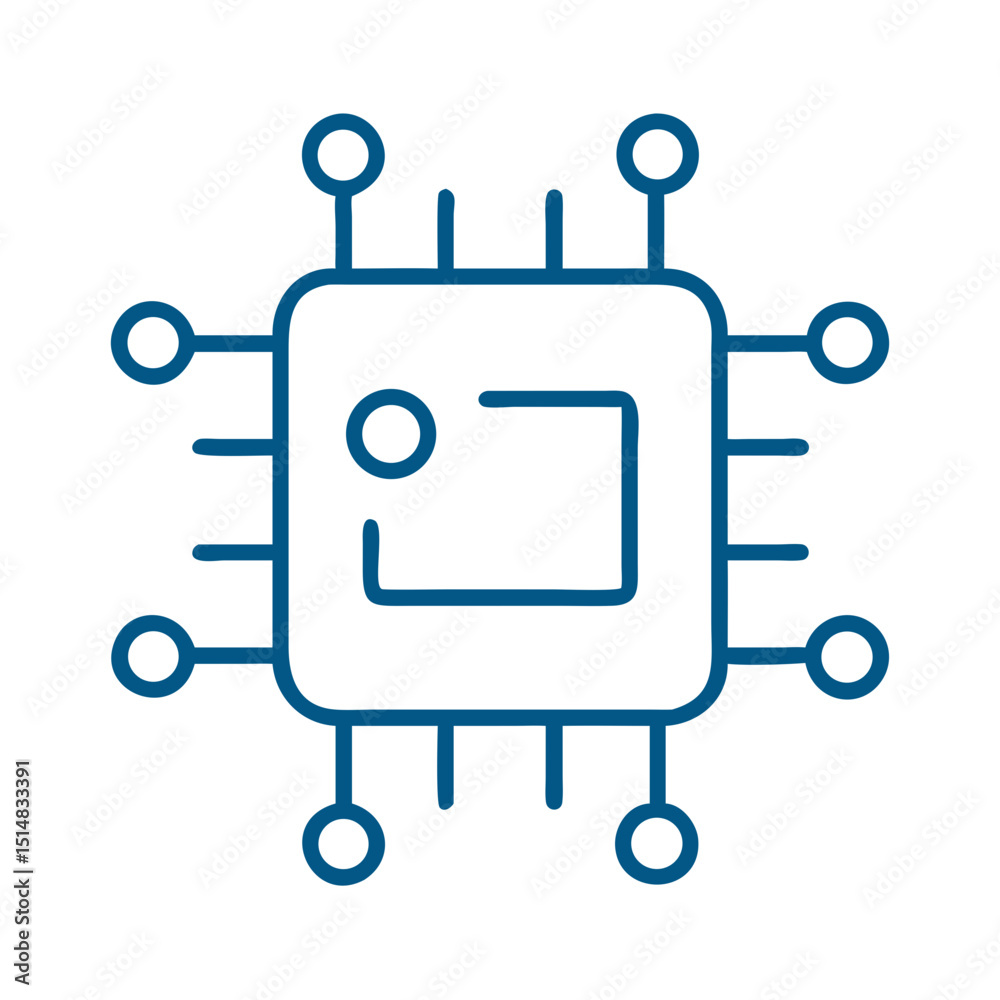 Poster outline of a microchip on a white background in minimal style