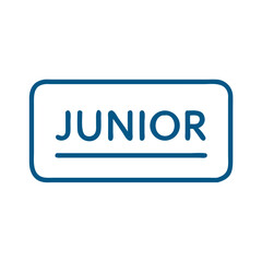 Junior label graphic design with blue outline on white background  