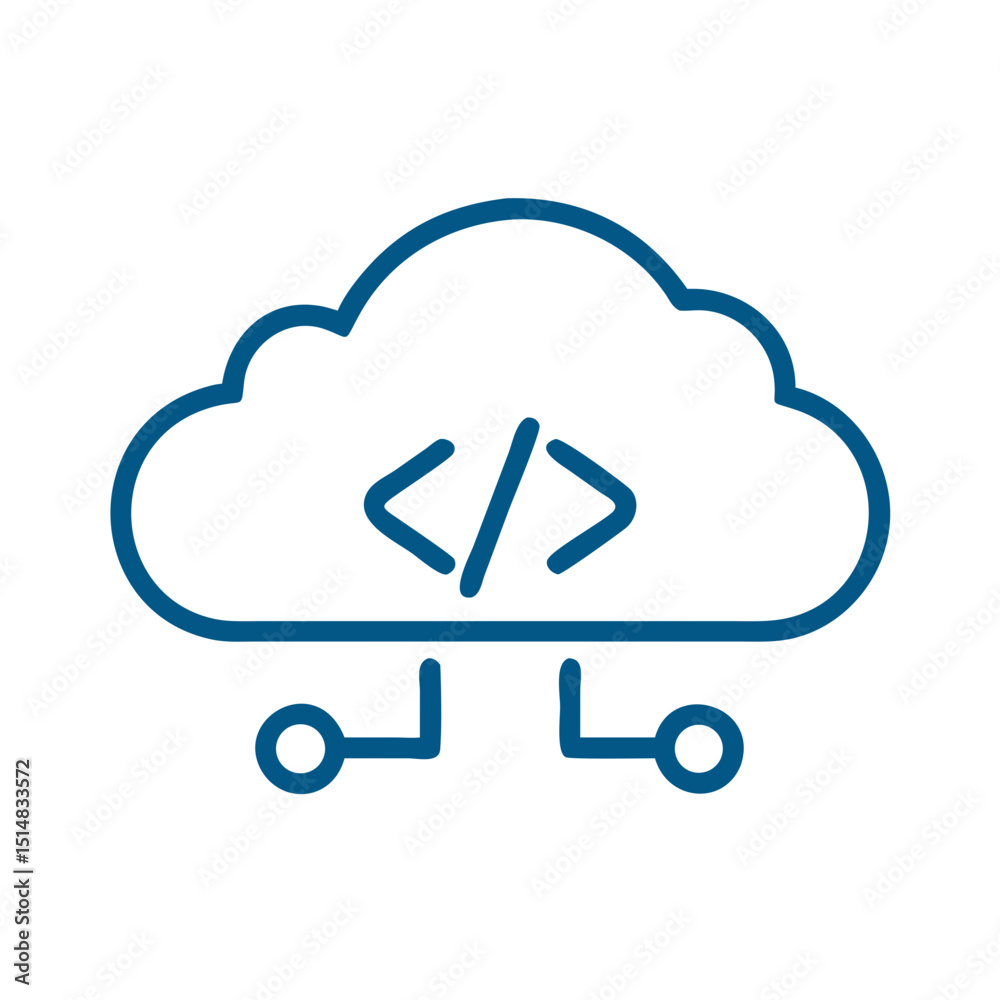 Poster cloud computing icon with code symbols and connection lines