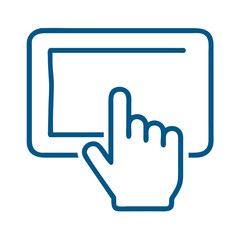 Hand touching touchscreen interface in a modern design style  