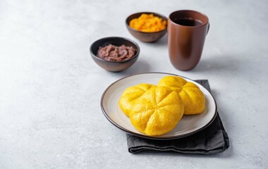 Pumpkin steamed buns with red bean paste filling