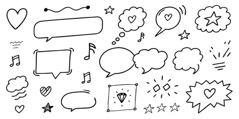 Fototapeta premium A black and white drawing of various speech bubbles and text elements arranged in a grid pattern