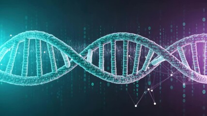 Dna helix structure animation with binary code background for science and technology concept 4k uhd video - Powered by Adobe