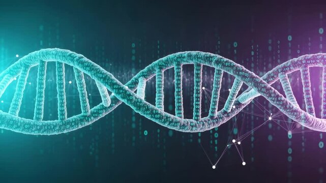 Dna helix structure animation with binary code background for science and technology concept 4k uhd video