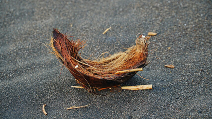 Coconut fiber on the beach sand
