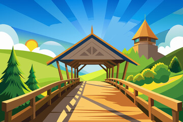 summer landscape with a wooden house