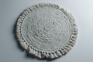 a round rug with fringes on a white surface