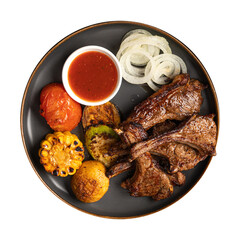 Portion of grilled lamb loin with vegetables 