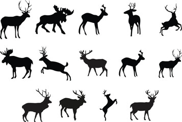 Deer Elk and Moose Silhouettes in Black and White