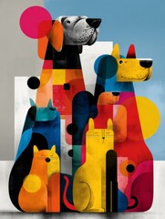 Colorful abstract dog and cat art design vibrant picture of animals in modern environment