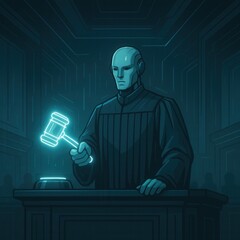 Robot Judge in Courtroom	
