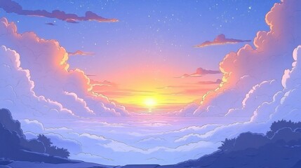 Pixel Art Sunset Over the Ocean with Colorful Clouds and Starry Sky