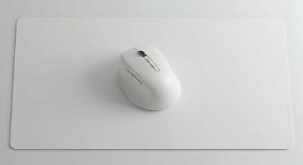 Wireless Computer Mouse on White Desk Mat Minimalist Office Setup Modern Technology Gadget