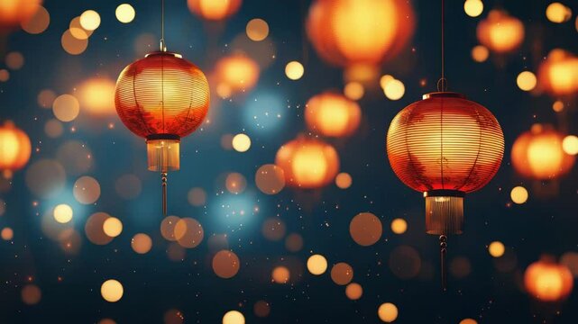 Glowing Chinese Lanterns Festive Background Image Perfect for Lunar New Year Celebrations
