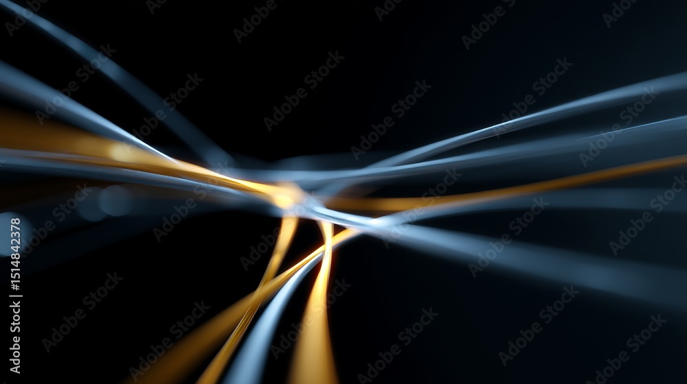 Poster dynamic light waves weave through a dark background. this abstract image captures motion and energy.