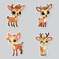 Little deers stickers collection with cartoon characters in hand drawn style