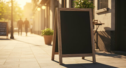 Blank A Frame Signboard Mockup for Restaurant Cafe Bar Business Promotion Advertise Menu Board Outdoor Street Sidewalk