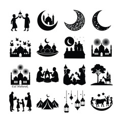 Creative goat outline filled with mosque domes and minarets for Eid design silhouette
