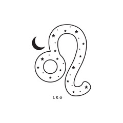 Leo zodiac sign with stars and moon, vector art