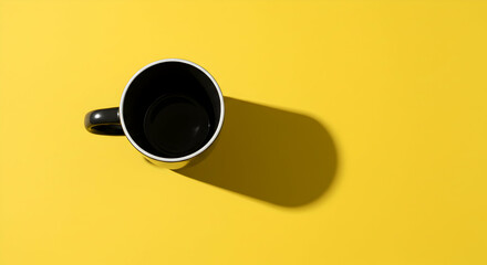 Empty Coffee Mug on Yellow Background Minimalist Photography Design Template