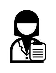 白衣を着てカルテを持つ人のシンプルなモノクロイラストアイコン