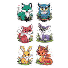 A funny set of cartoon cat vector illustrations features a collection of animal heads and character faces