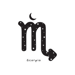 Scorpio zodiac sign with stars and moon, vector art