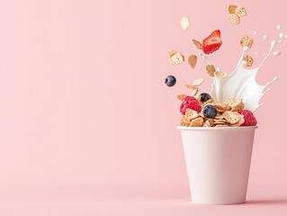 Breakfast Cereal with Milk Splash and Berries