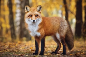 Fototapeta premium Fox in autumn woodland portrait view