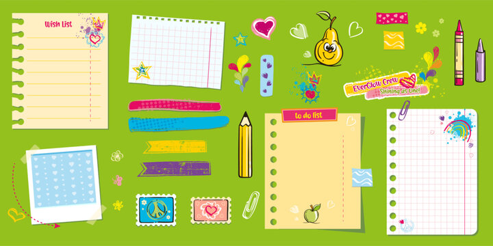 Colorful School Supplies and Note Templates