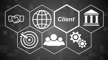 A Client concept button on a futuristic ,beautiful abstract wave technology background, white flickering dots on technology background.