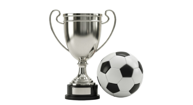Shiny trophy alongside a soccer ball