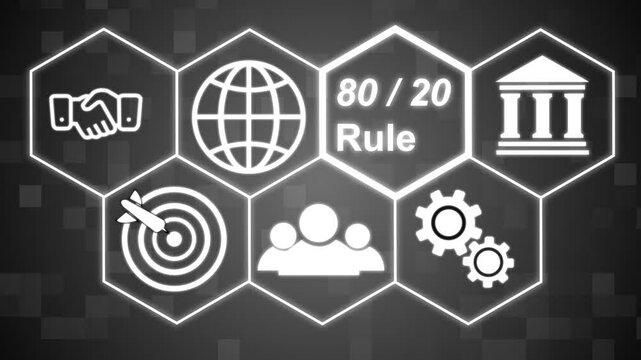 A 80 / 20 concept button on a futuristic ,beautiful abstract wave technology background, white flickering dots on technology background.