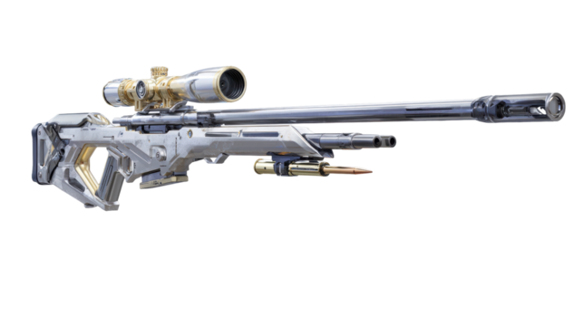Futuristic Sniper Rifle With Metallic Design Isolated on Transparent Background