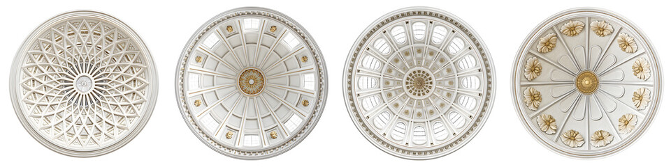 Obraz premium Ornate ceiling designs featuring intricate geometric patterns in white and gold, ideal for architecture and interior design projects showcasing elegance and luxury