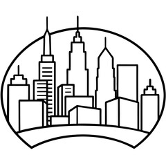 City Skyline Vector Line Art Minimalist Building Illustration
