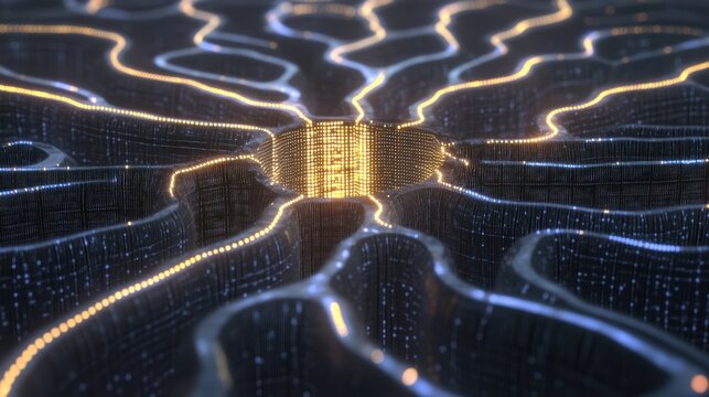 AI neural network concept with interconnected nodes glowing across dark abstract background