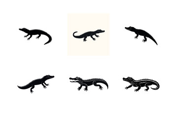 Obraz premium Six alligator silhouettes collection vector illustration