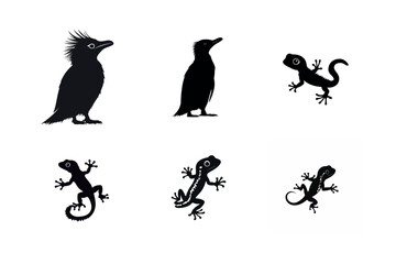 Silhouette set of birds and lizards