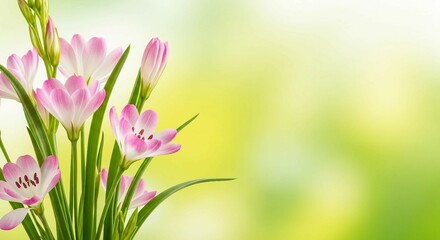 Fototapeta premium Pink Flowers With Green Background Delicate Beauty