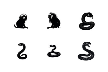 Fototapeta premium Silhouette illustrations of monkeys and snakes