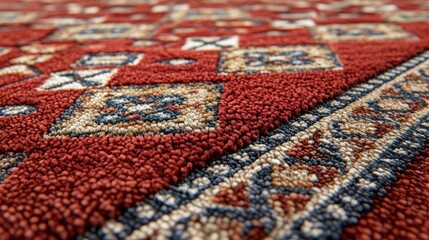 Fototapeta premium Close-up of a red carpet with intricate diamond patterns and detailed borders
