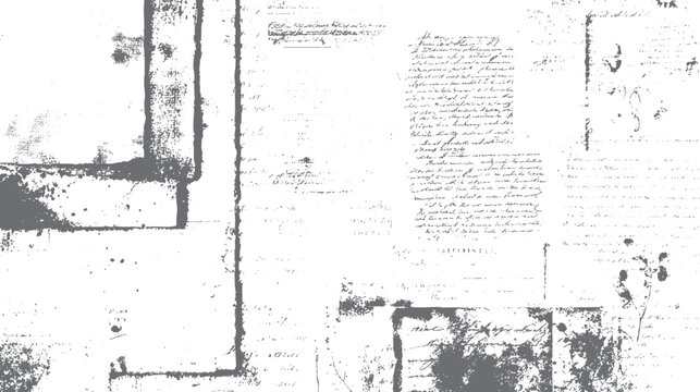 Distressed overlay of newspaper and letter design. Grunge vector texture of printed ink. Isolated paper background with retro sketch print style.