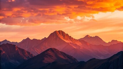 Dramatic mountain landscapes capture stunning sunrise and sunset views, from snowy peaks to desert valleys, under a vibrant sky