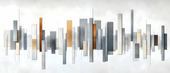 Abstract Cityscape Painting With Grey Brown Beige Buildings